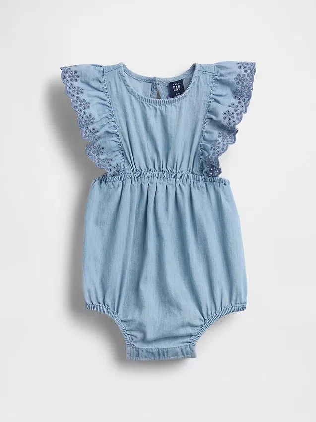 Tutina in denim con occhielli per neonati