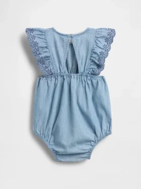 Tutina in denim con occhielli per neonati