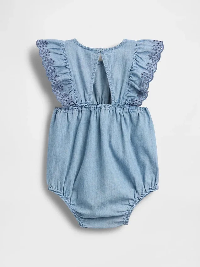 Tutina in denim con occhielli per neonati