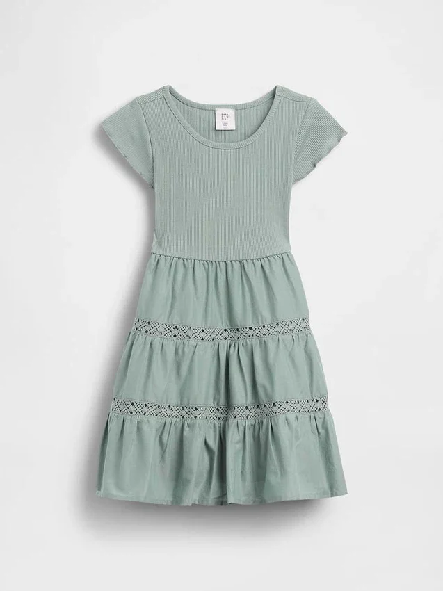 Vestito a balze con bordi in pizzo per neonato & bebè