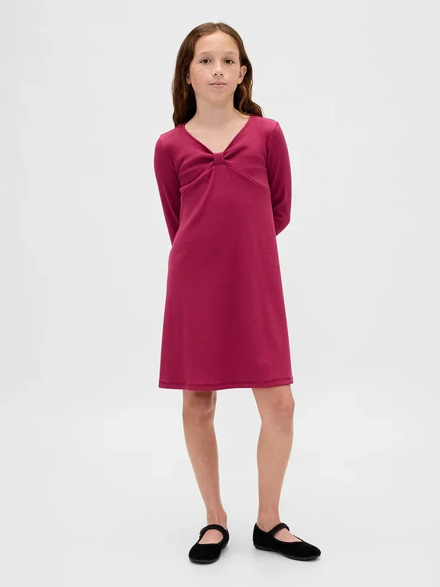 Vestito a costine con fiocco per bambina
