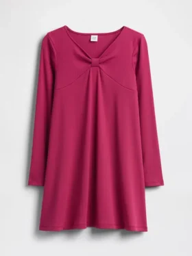 Vestito a costine con fiocco per bambina