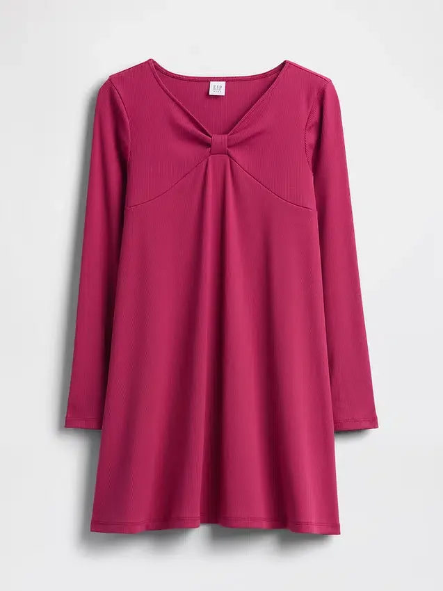 Vestito a costine con fiocco per bambina