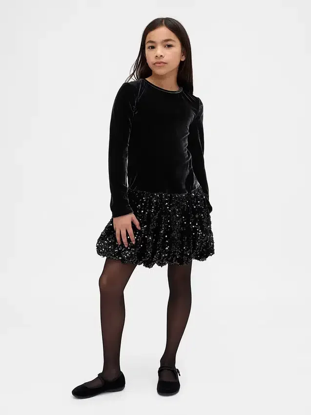 Vestito a palloncino con paillettes in tessuti misti per bambini