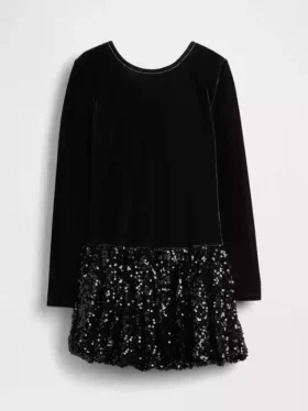 Vestito a palloncino con paillettes in tessuti misti per bambini