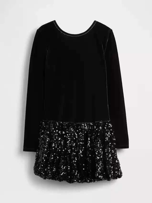 Vestito a palloncino con paillettes in tessuti misti per bambini