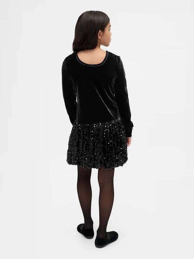 Vestito a palloncino con paillettes in tessuti misti per bambini