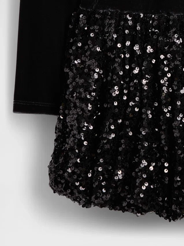 Vestito a palloncino con paillettes in tessuti misti per bambini