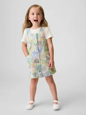 Vestito a salopette in denim a fiori per neonato & bebè