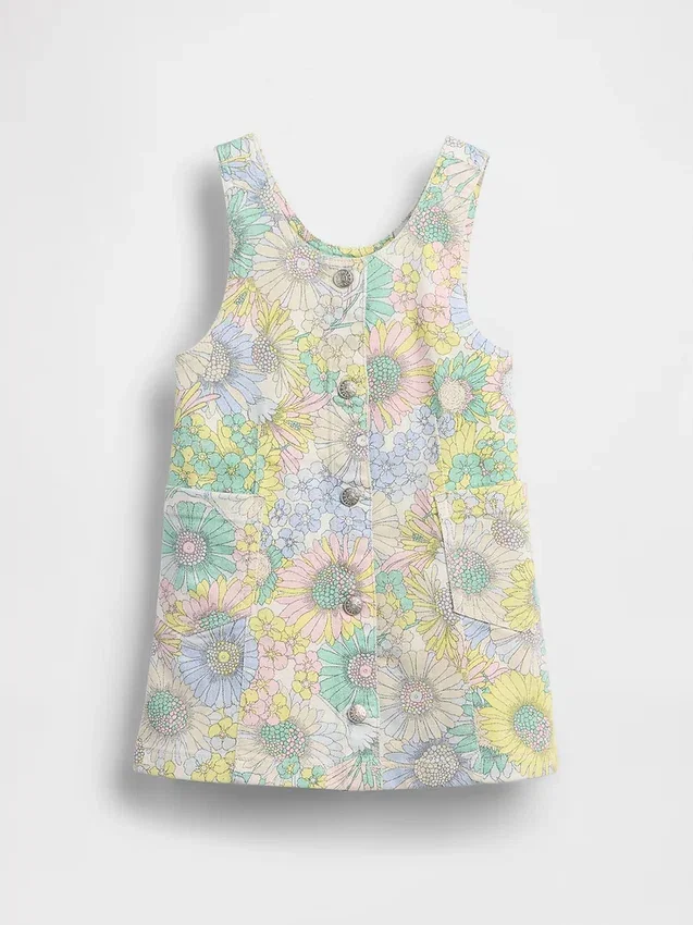 Vestito a salopette in denim a fiori per neonato & bebè