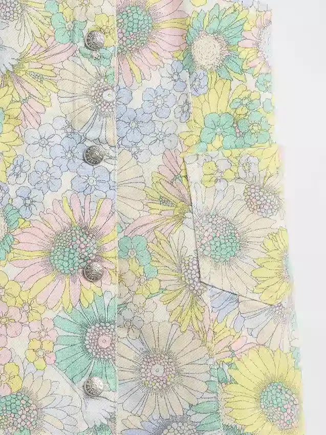 Vestito a salopette in denim a fiori per neonato & bebè