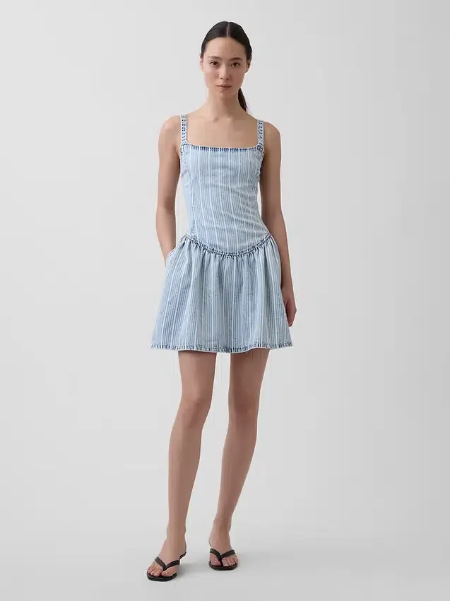 Vestito a vita bassa in denim a righe ultra morbido