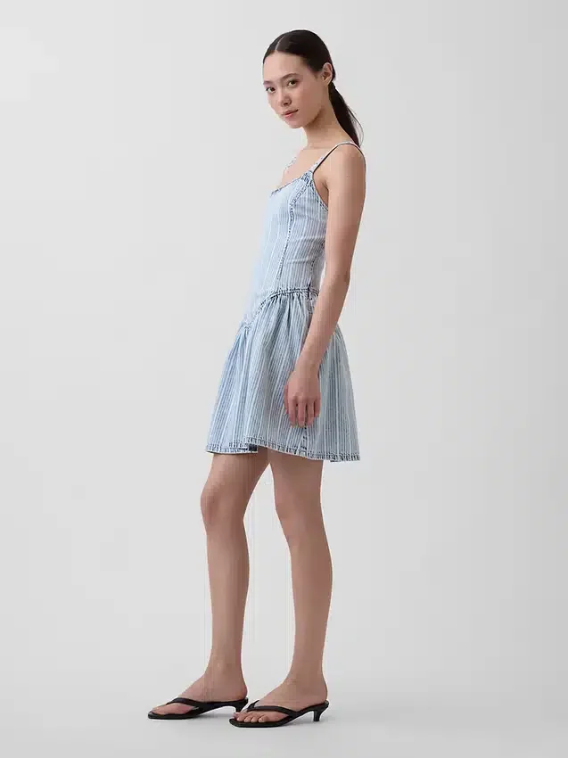 Vestito a vita bassa in denim a righe ultra morbido