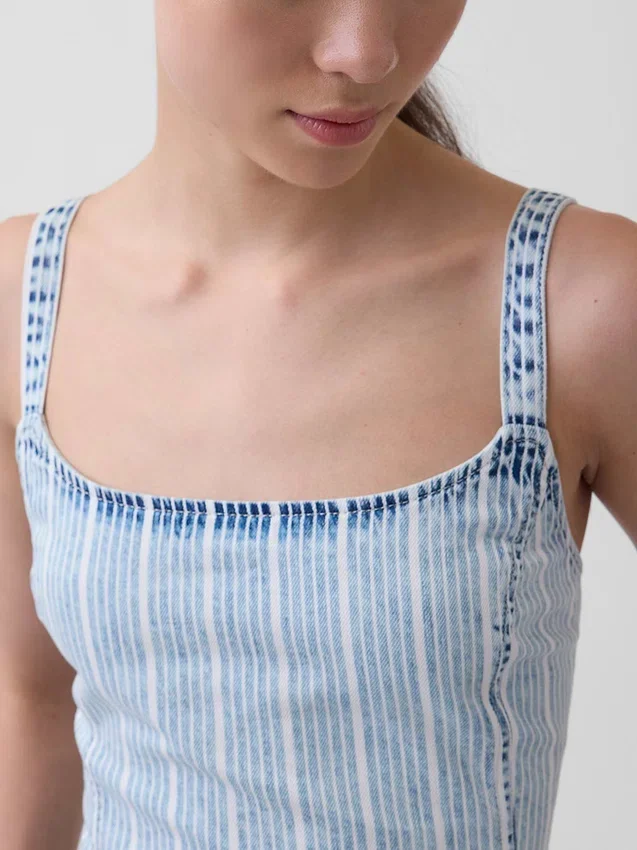 Vestito a vita bassa in denim a righe ultra morbido