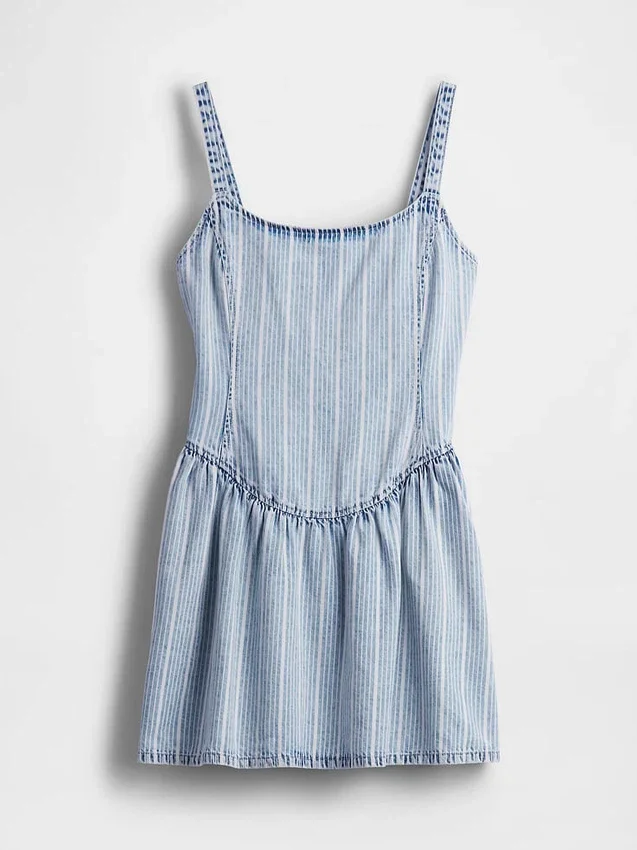 Vestito a vita bassa in denim a righe ultra morbido