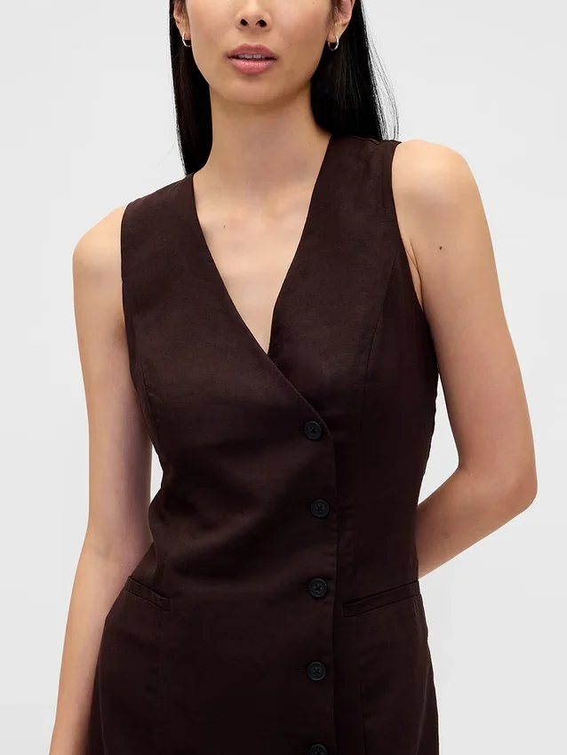 Vestito asimmetrico in misto lino
