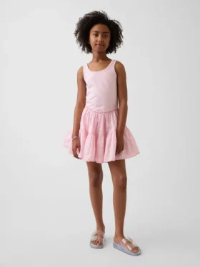 Vestito canotta a balze in tessuto misto per bambini
