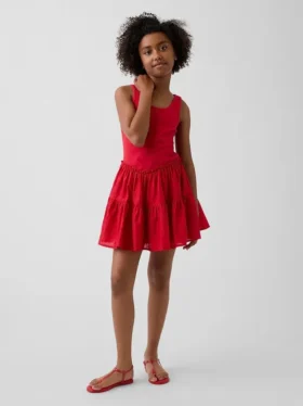 Vestito canotta a balze in tessuto misto per bambini