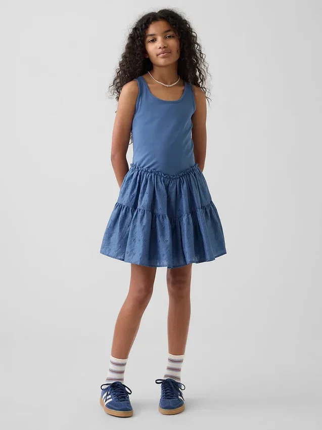 Vestito canotta a balze in tessuto misto per bambini