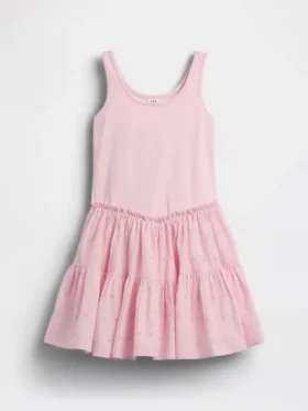 Vestito canotta a balze in tessuto misto per bambini