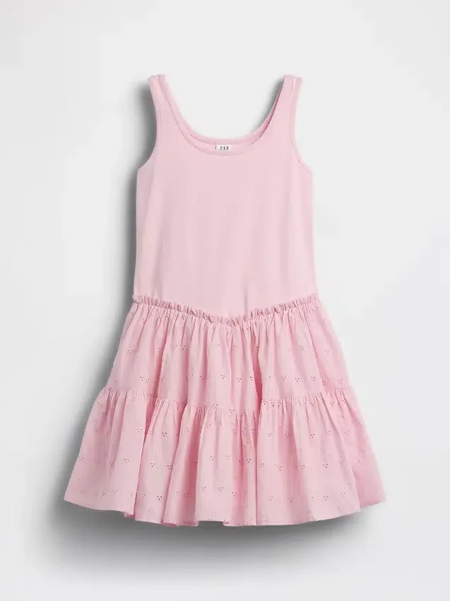 Vestito canotta a balze in tessuto misto per bambini