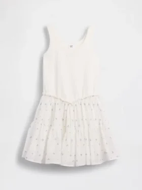 Vestito canotta a balze in tessuto misto per bambini