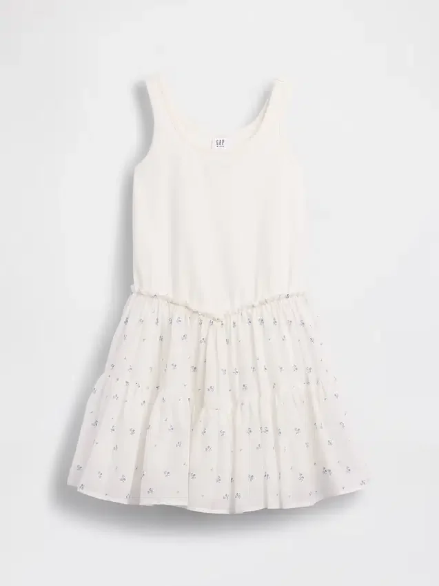 Vestito canotta a balze in tessuto misto per bambini