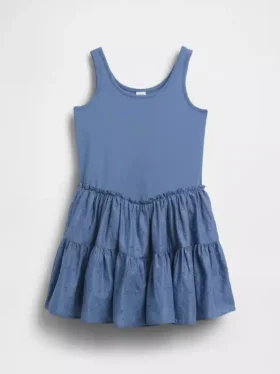 Vestito canotta a balze in tessuto misto per bambini