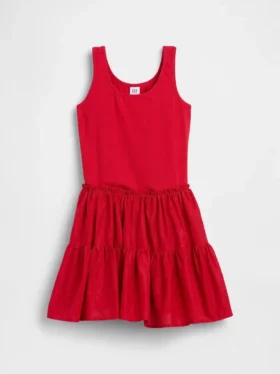 Vestito canotta a balze in tessuto misto per bambini