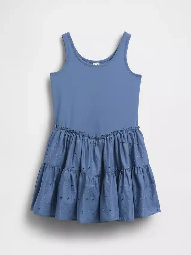 Vestito canotta a balze in tessuto misto per bambini