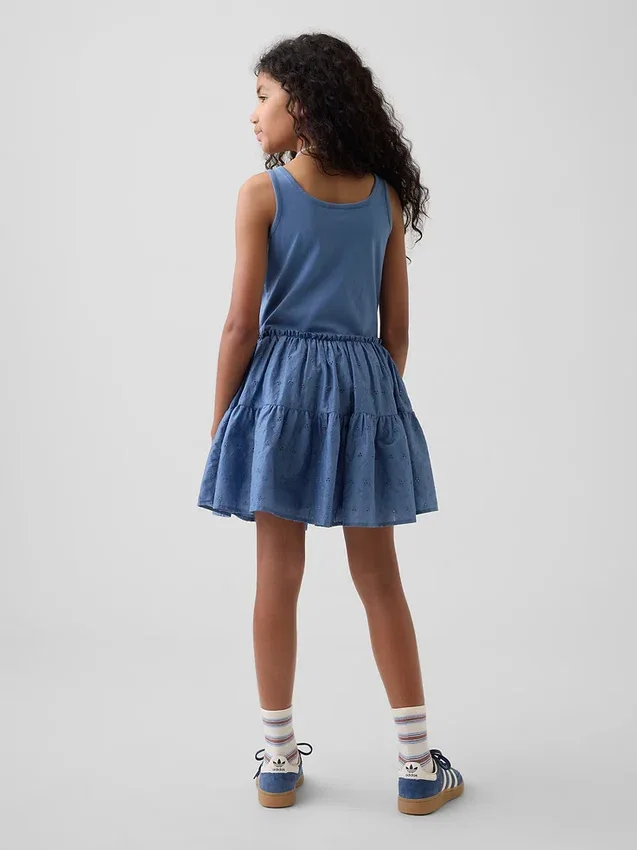 Vestito canotta a balze in tessuto misto per bambini