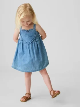 Vestito canotta con cuore in denim per neonato & bebè
