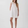 Vestito con carré all’uncinetto in misto lino