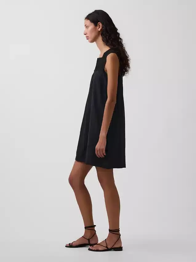 Vestito con carré all’uncinetto in misto lino