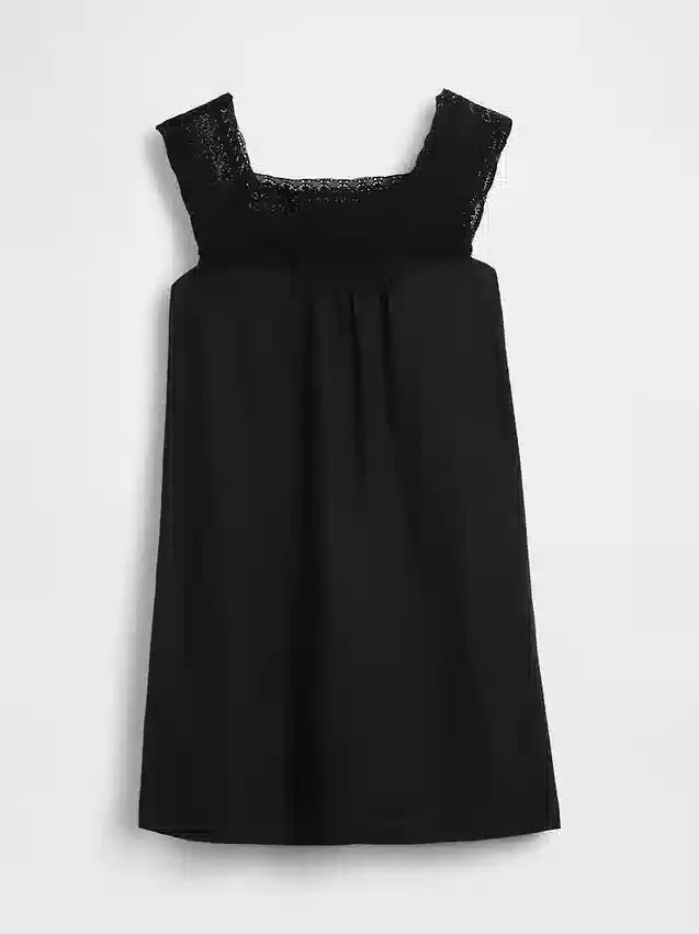Vestito con carré all’uncinetto in misto lino