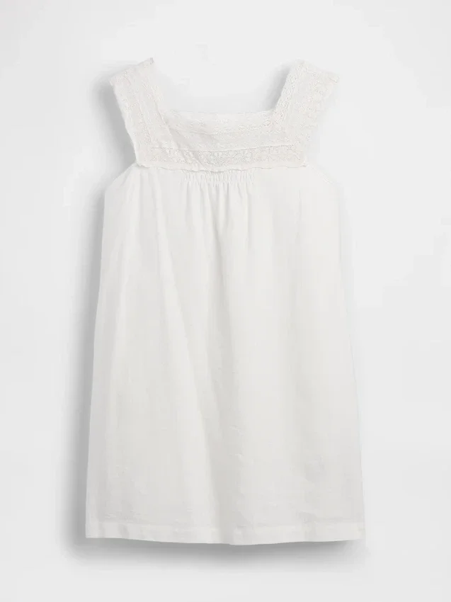 Vestito con carré all’uncinetto in misto lino
