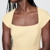 Vestito con maniche ad aletta in misto lino