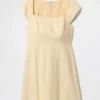 Vestito con maniche ad aletta in misto lino