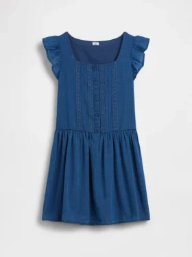 Vestito da bambina con maniche svolazzanti e bordi in pizzo
