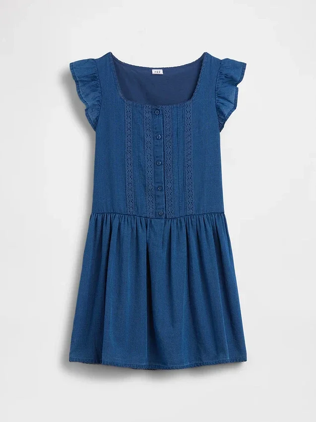Vestito da bambina con maniche svolazzanti e bordi in pizzo