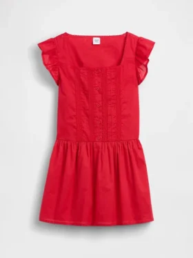 Vestito da bambina con maniche svolazzanti e bordi in pizzo