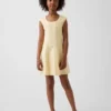 Vestito da bambina in misto lino e cotone con scollo rotondo