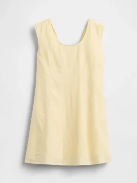 Vestito da bambina in misto lino e cotone con scollo rotondo