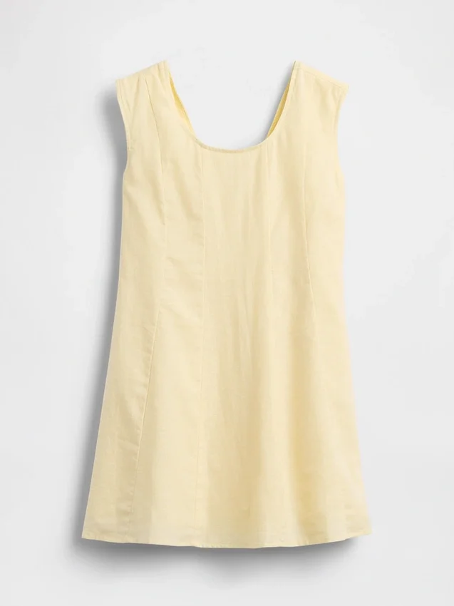Vestito da bambina in misto lino e cotone con scollo rotondo