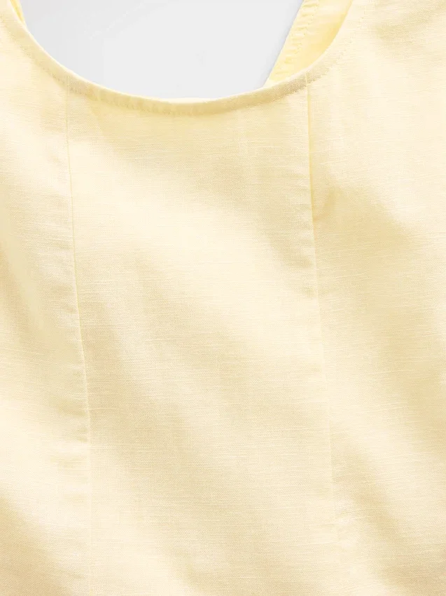 Vestito da bambina in misto lino e cotone con scollo rotondo