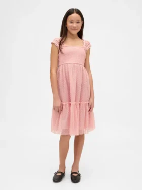 Vestito da bambina in rete con volant e maniche ad aletta