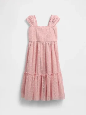 Vestito da bambina in rete con volant e maniche ad aletta