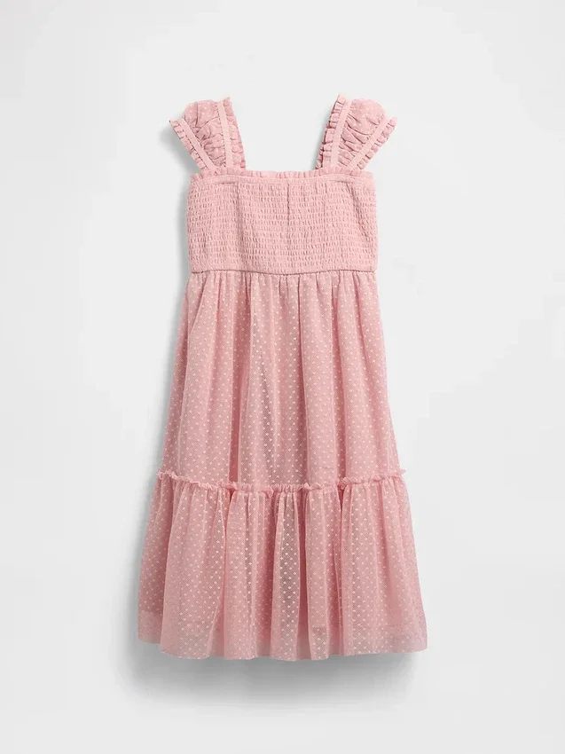 Vestito da bambina in rete con volant e maniche ad aletta