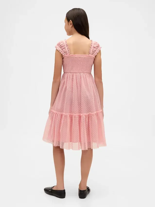 Vestito da bambina in rete con volant e maniche ad aletta