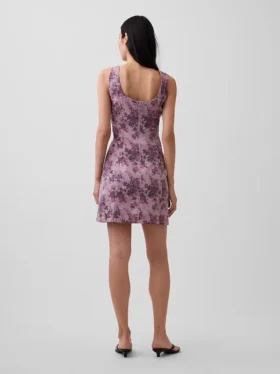 Vestito floreale con scollo a barchetta e schiena scoperta